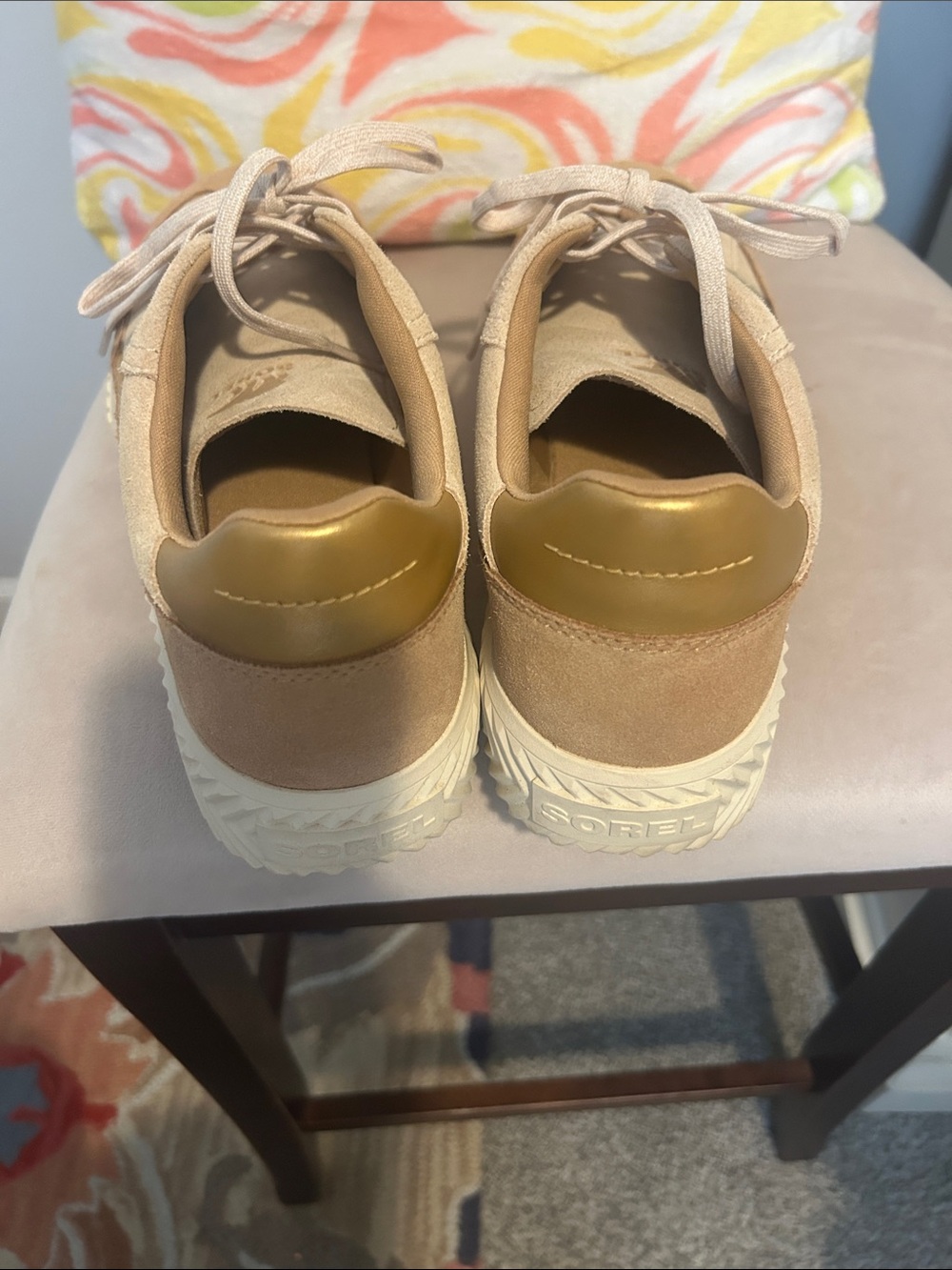 Sorel Women's Beige/Tan and Gold Suede Platform Sneakers - Picture 5 of 12